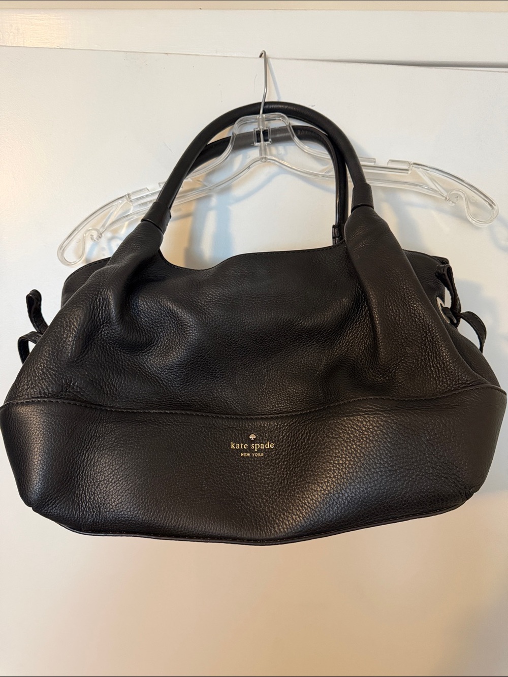 kate spade Black Pebbled Leather Shoulder Bag with Gold Logo